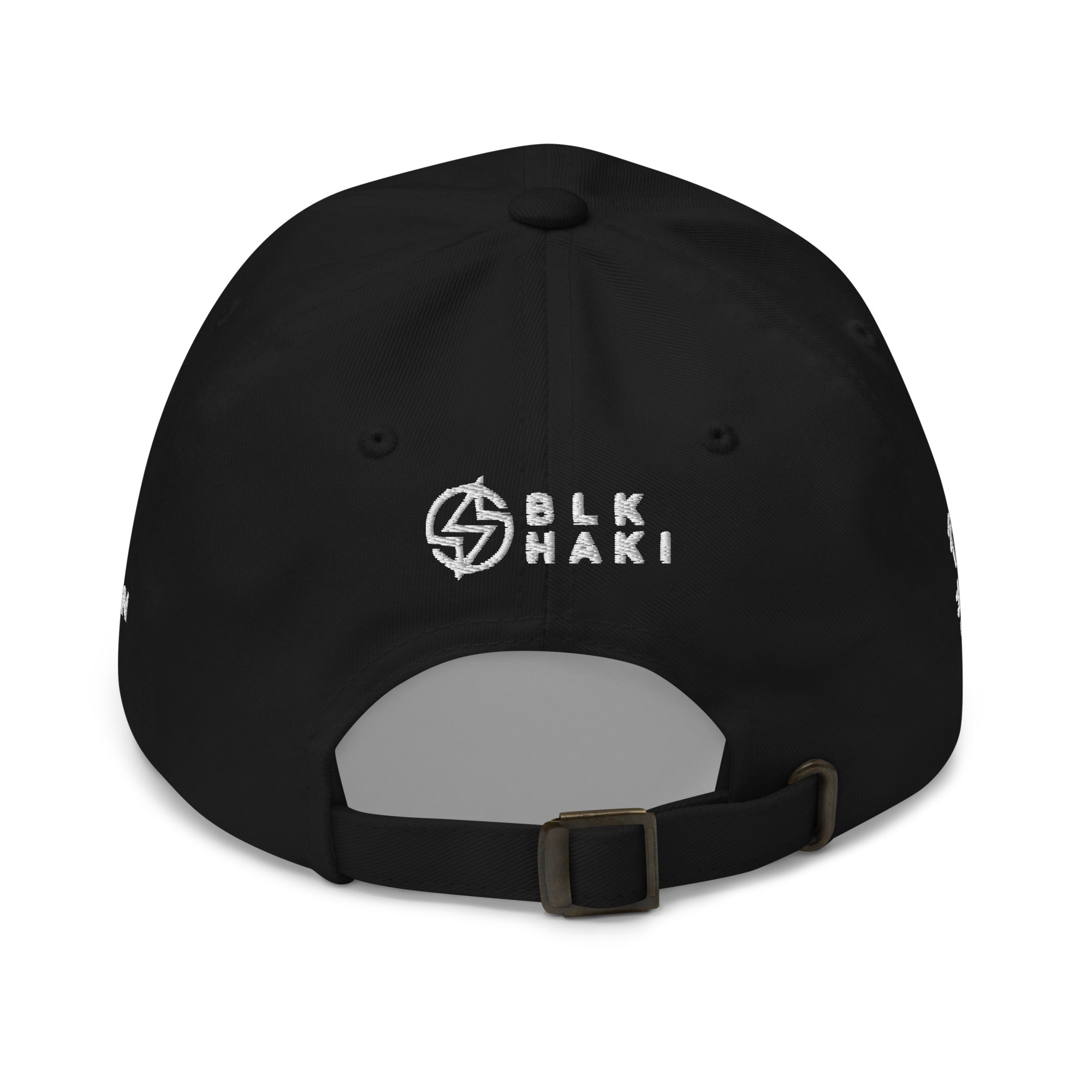 Black dad hat with white embroidery