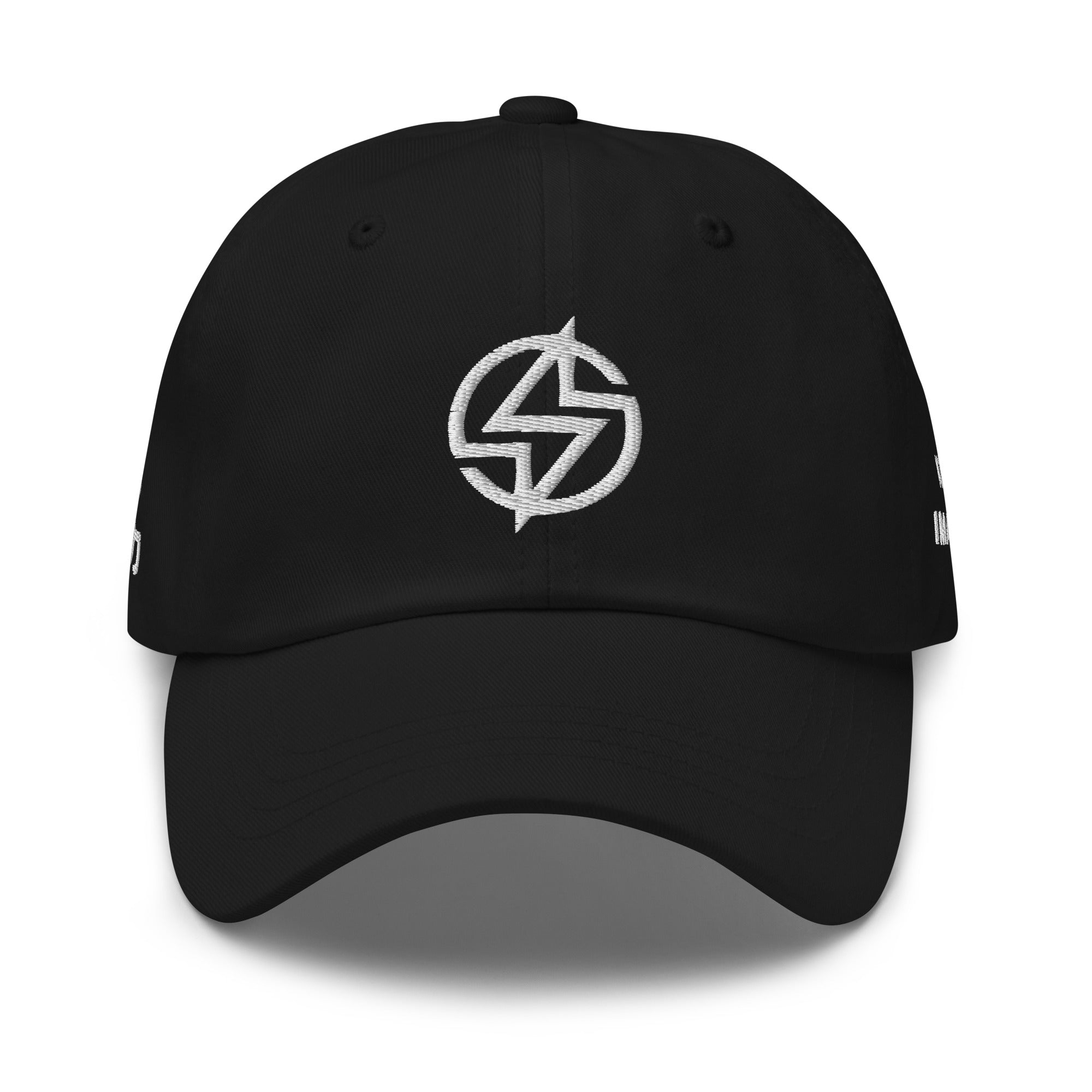 Black dad hat with white embroidery