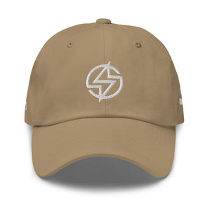 Khaki dad hat with white embroidery