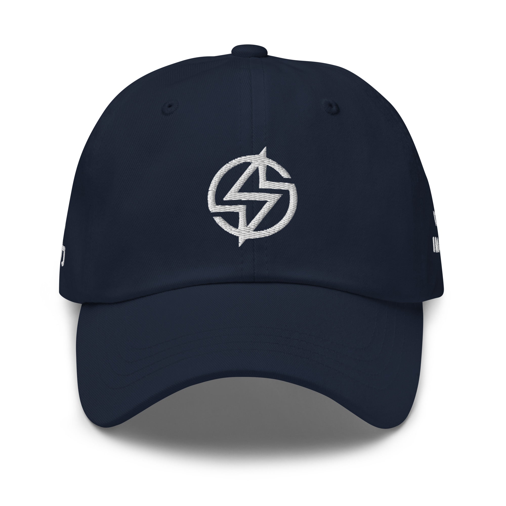 Navy dad hat with white embroidery