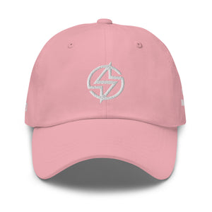 Pink dad hat with white embroidery