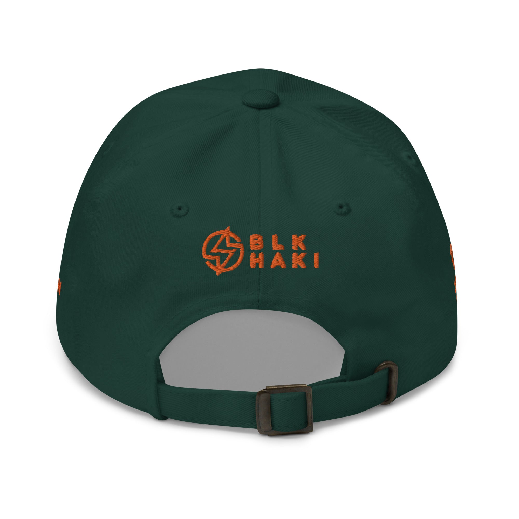 Green dad hat with orange embroidery