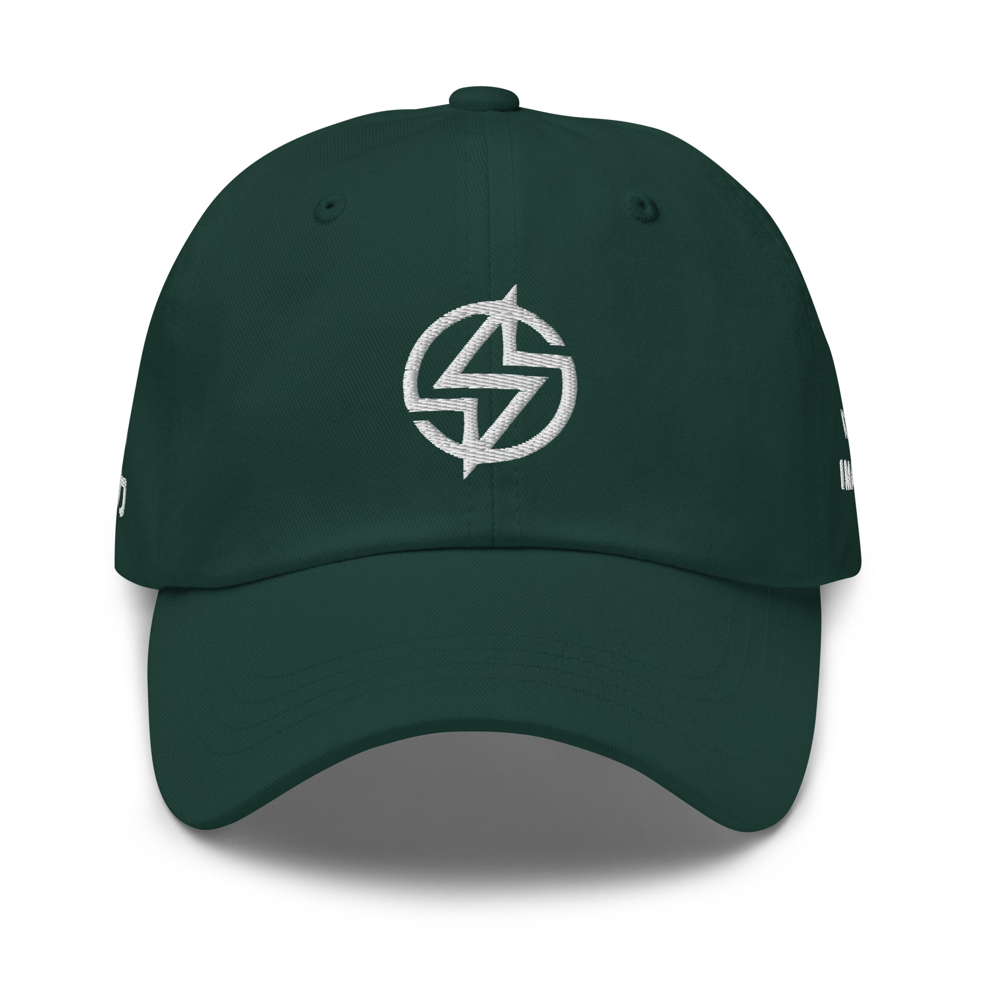 Green dad hat with white embroidery